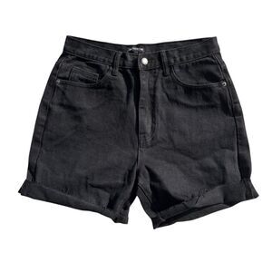 Pretty little Thing High Waist Black Denim Shorts Size 6 Cuffed Hem Summer